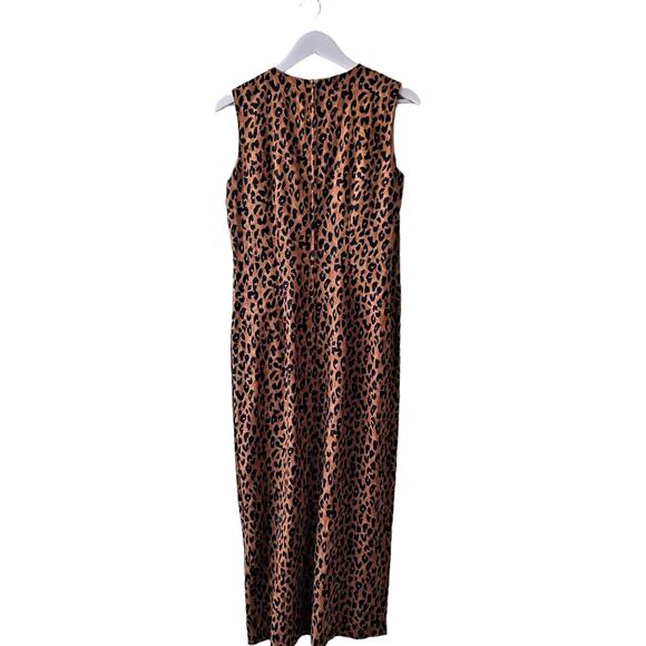 Maggy London Black Brown Linen Blend Animal Print Sheath Dress w Side Buttons -8 - Picture 1 of 10